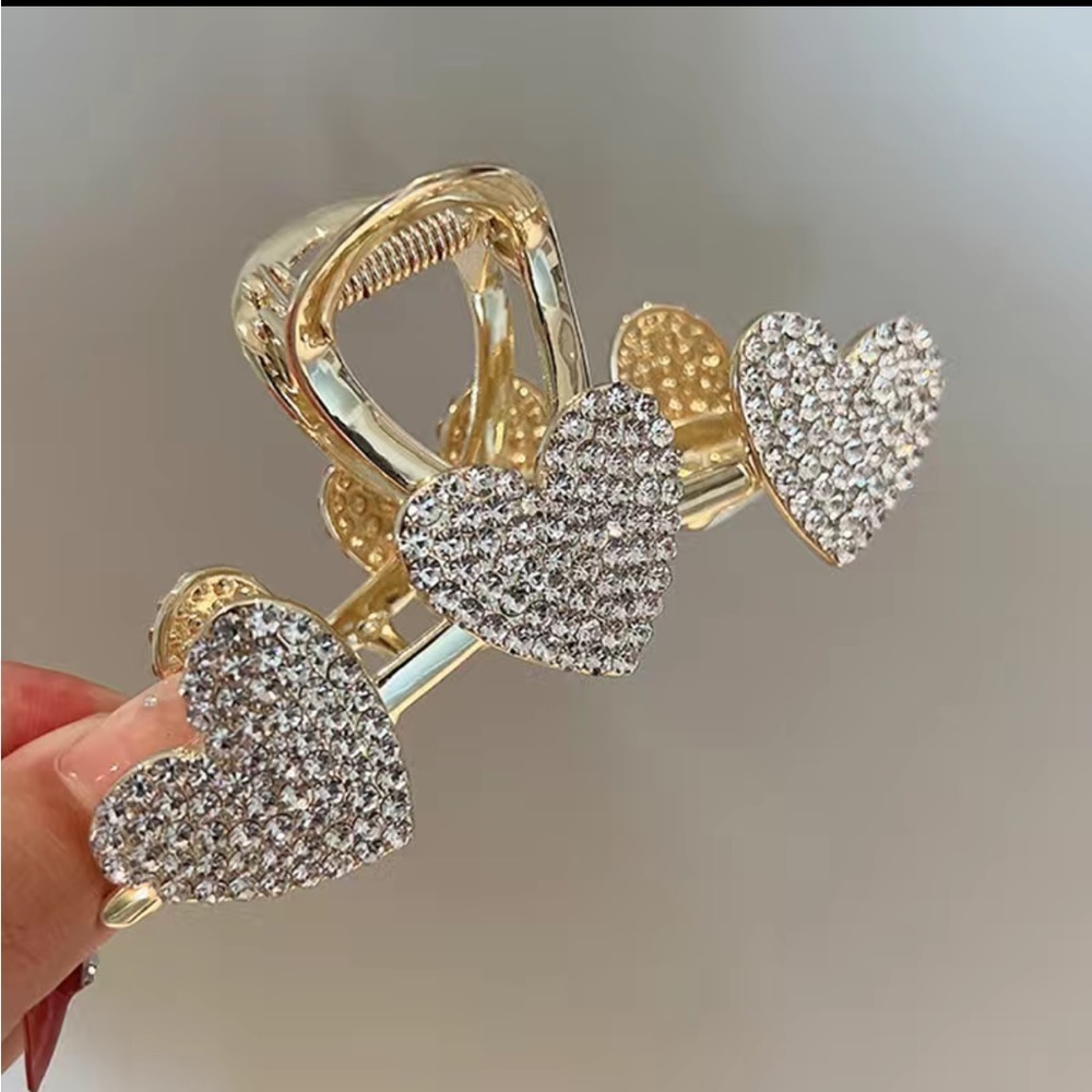 Gold Heart Rhinestone Hair Clips - Picture 8 of 8